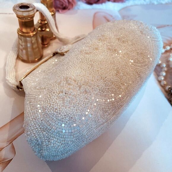 ♥️ Lovely wedding clutch purse, vintage cream evening bag - Picture 15 of 16